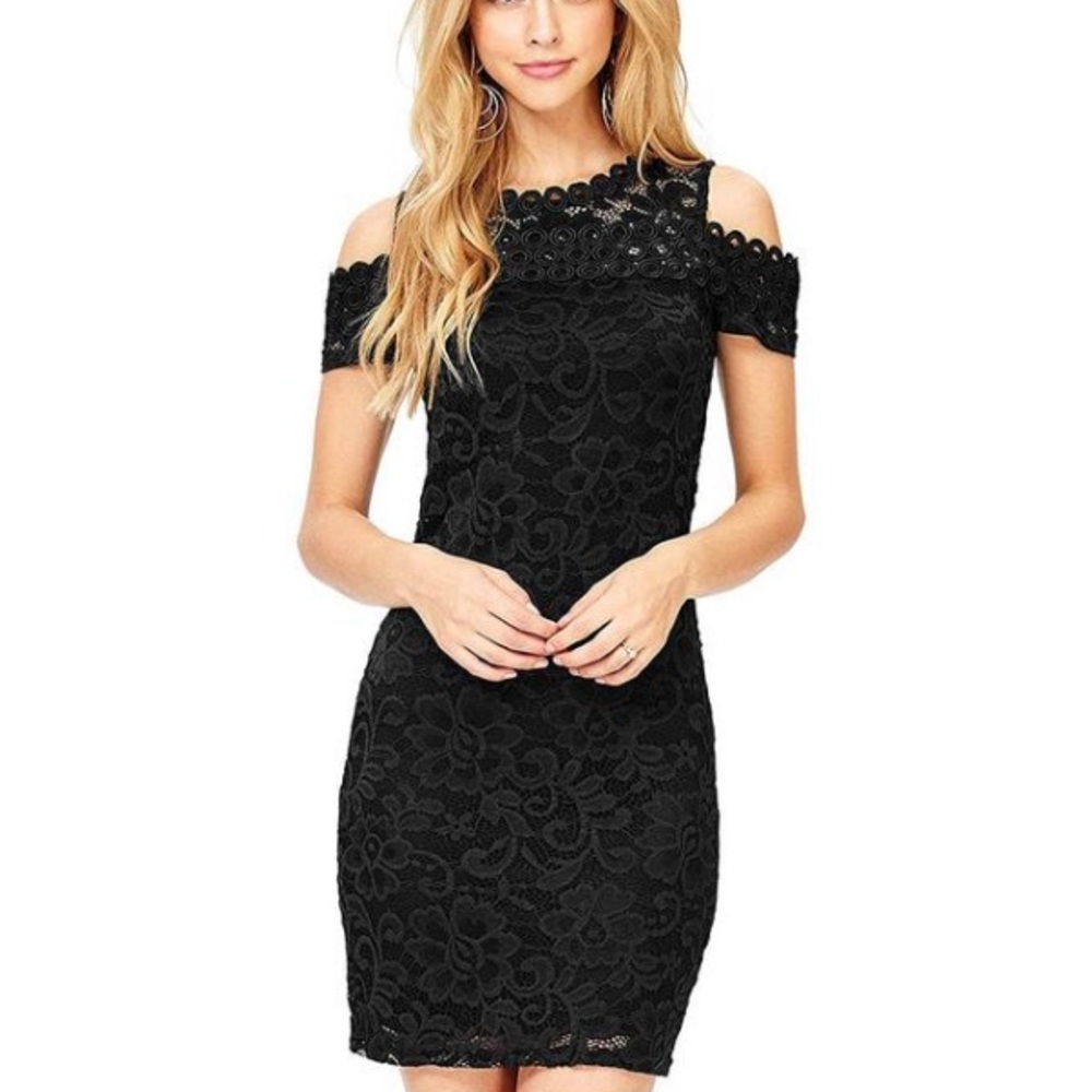 Black Sheer Lace Cocktail Dress